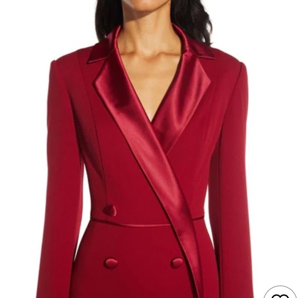 Adrianna Papell Long Sleeve Notch Lapel Surplice Crepe Tuxedo Mermaid Gown - Picture 3 of 13